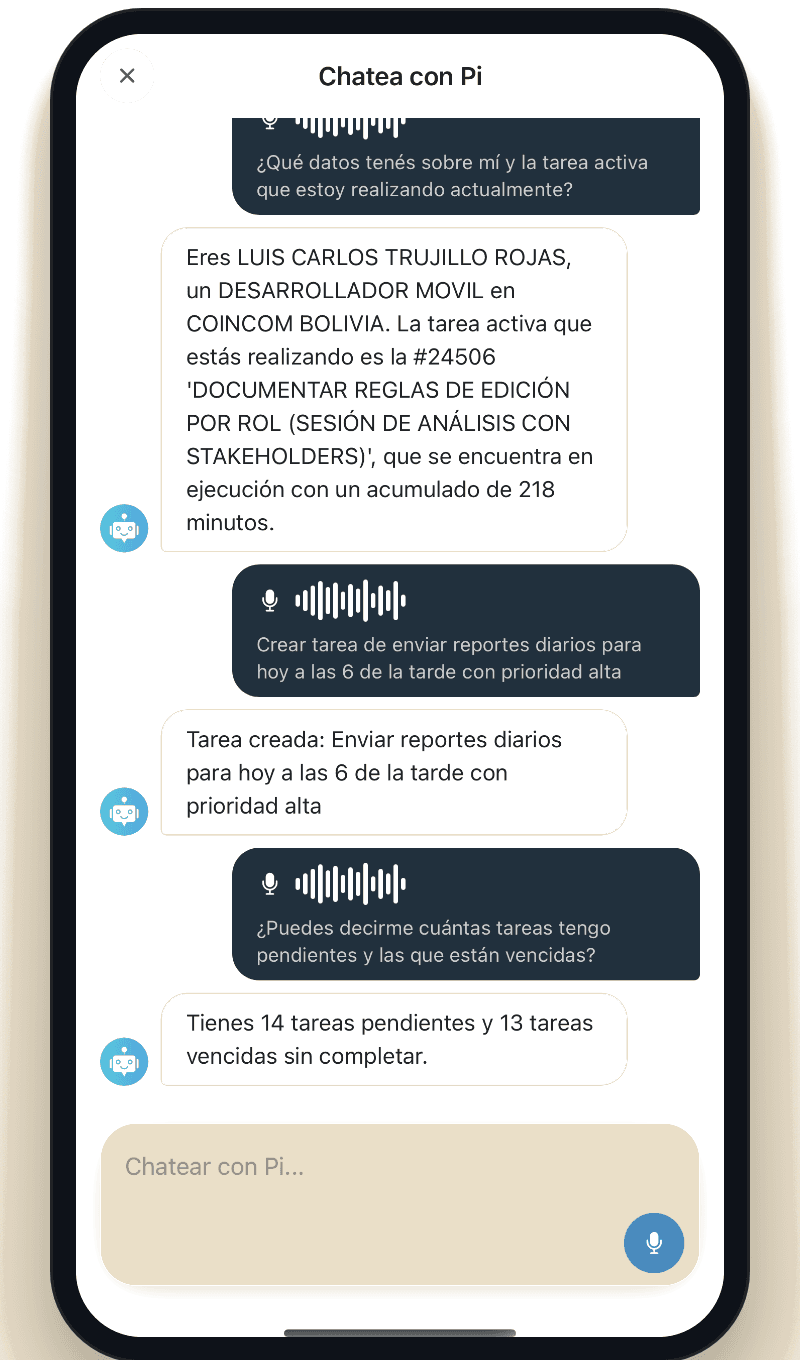 Pantalla de Pi² App: Asistente Pi · IA
