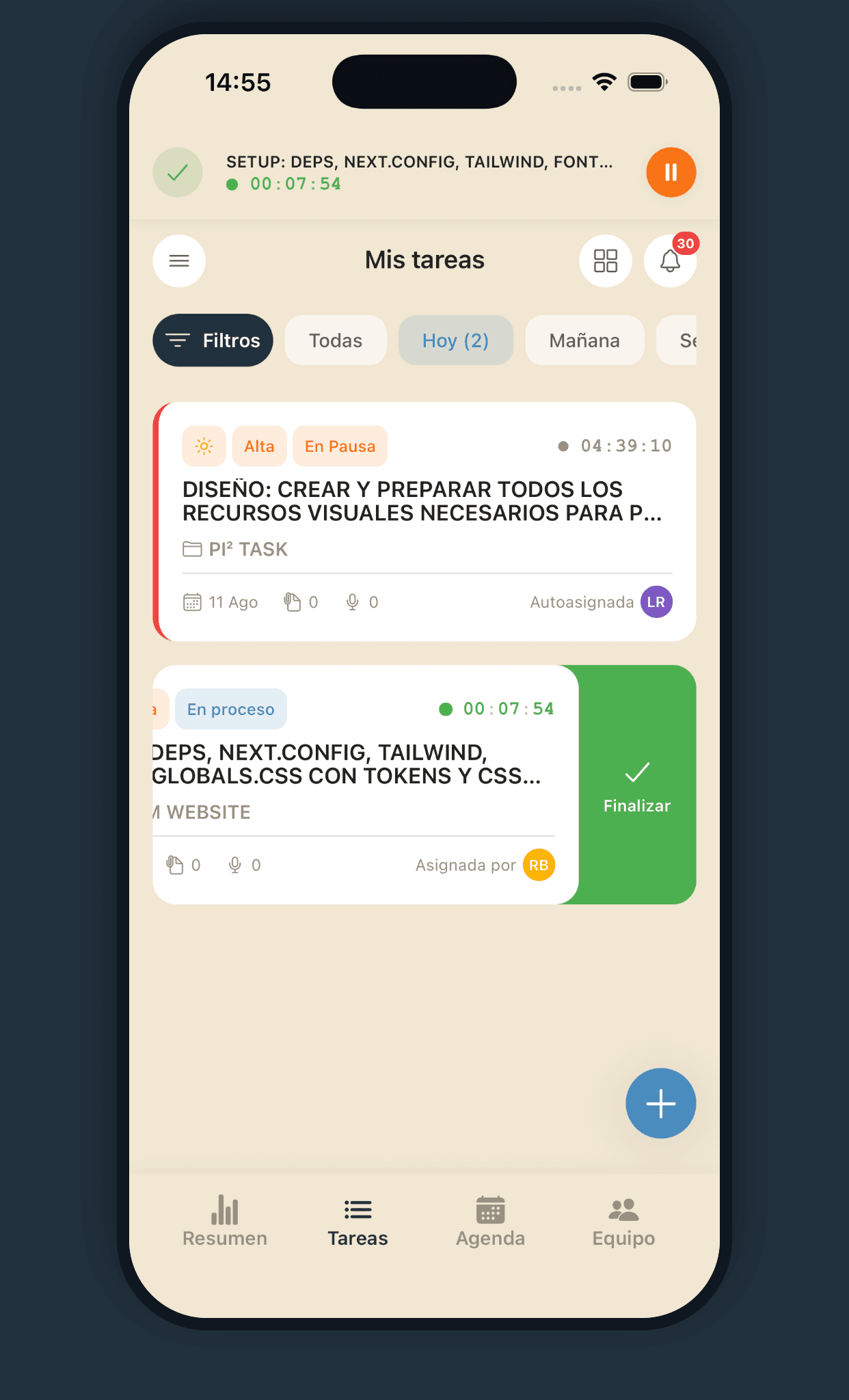 Pantalla de Pi² Task: Tareas